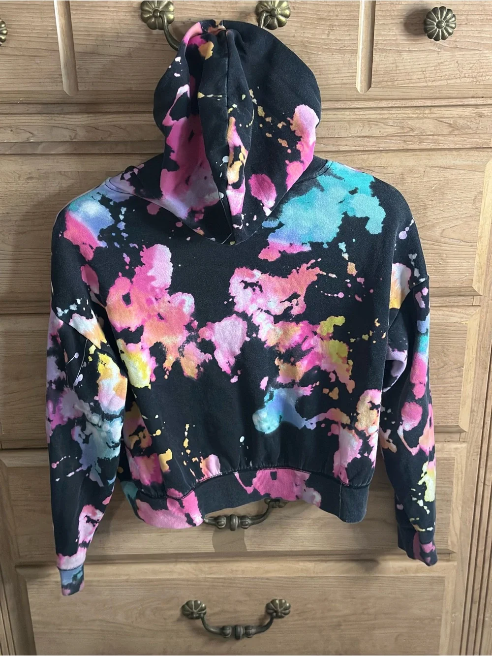 Justice | Girls' Black Baggy Tie-Dye Peace Logo Hoodie | Size Large